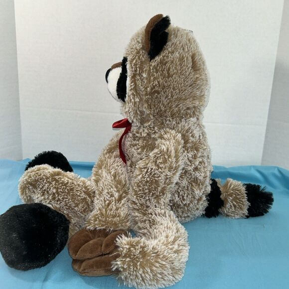 Walmart Lge Racoon Plush Hanging Stuffed Animal Brown Flexible Hugging RedRibbon - Picture 10 of 12